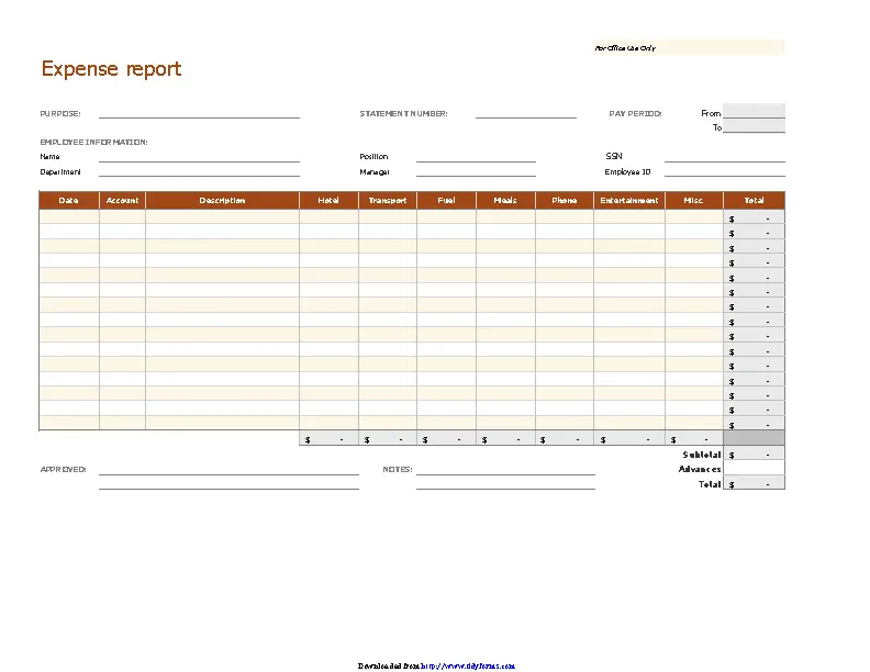 Expense Report For Office Use