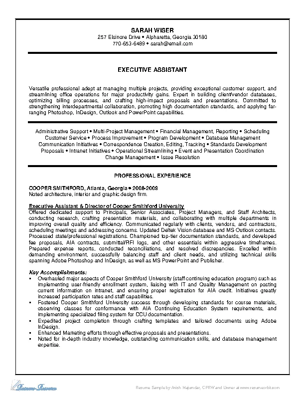 Experienced Resume Pdf Template Of Executive Administrative Assistant