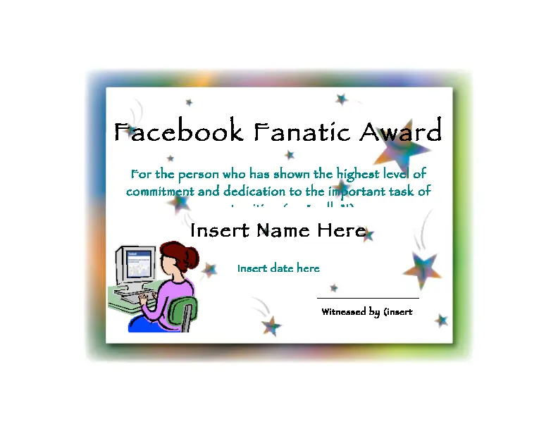 Facebook Fanatic Award Funny Certificate Template