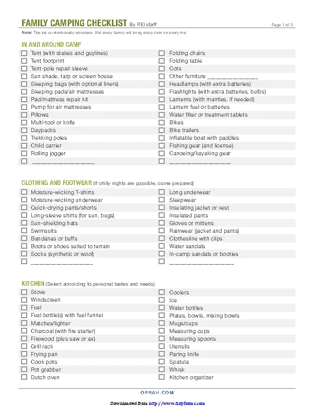 Family Camping Checklist - PDFSimpli