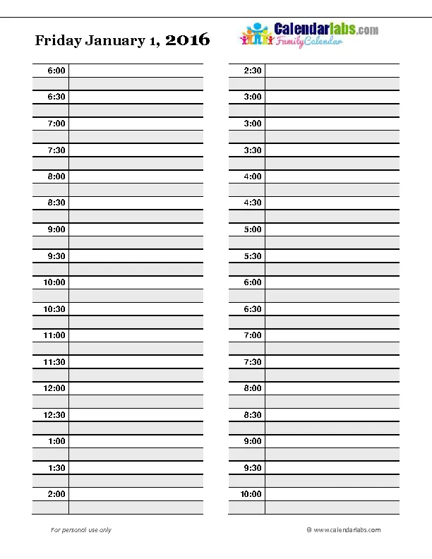 Family Daily Timetable Template