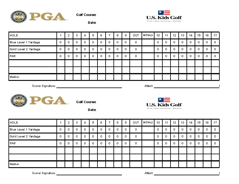 Family Golf Course Scorecard Template