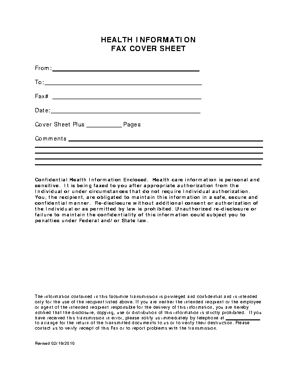 Fax Cover Sheet For Health