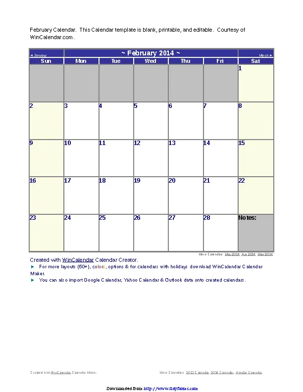 February 2014 Calendar 2 - PDFSimpli