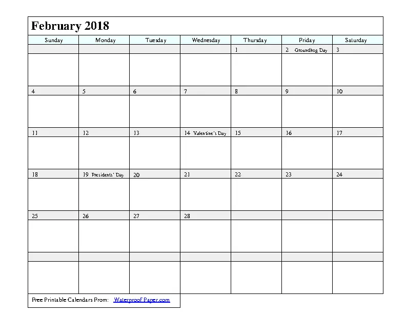 February 2018 Calendar 2