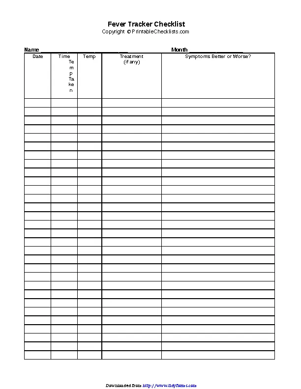 Fever Tracker Checklist - PDFSimpli