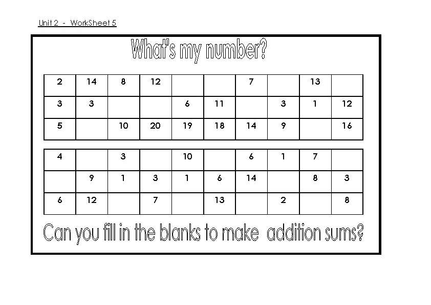 Fill The Numbers Addition And Subtraction Worksheet Template - PDFSimpli