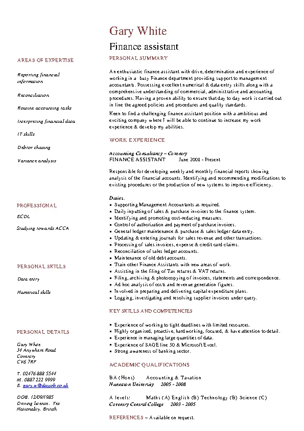 Finance Assistant Cv Template PDFSimpli   Finance Assistant Cv Template.webp