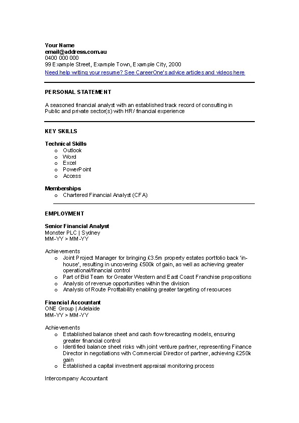 Financial Analyst Cv Template - PDFSimpli