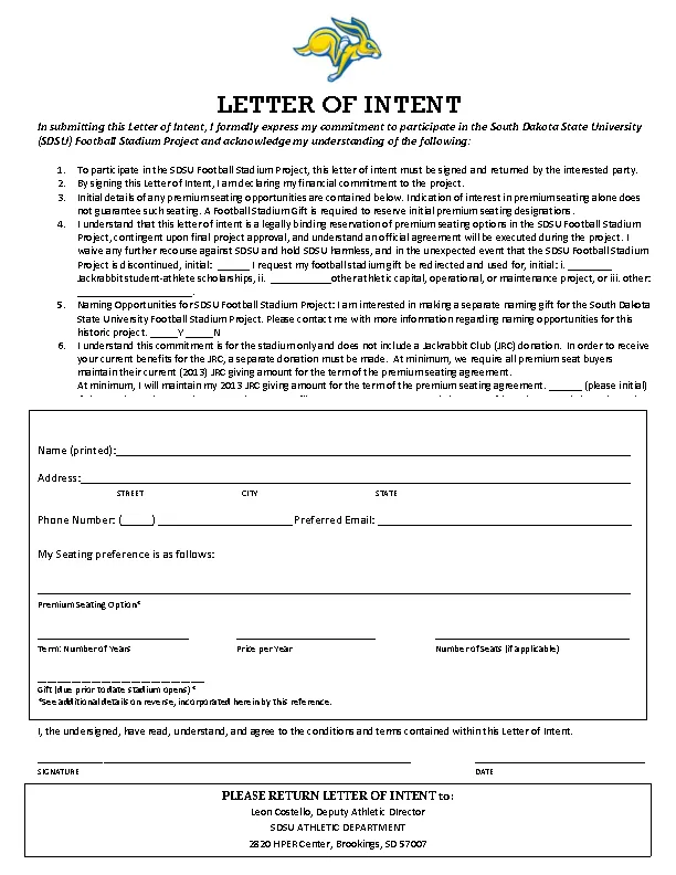 Letter Of Intent Template -