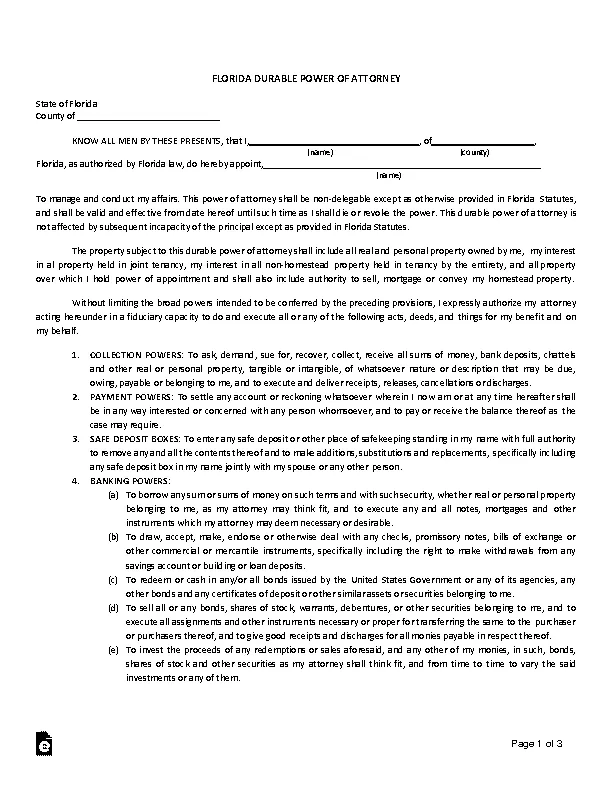 fl durable power of attorney PDFSimpli
