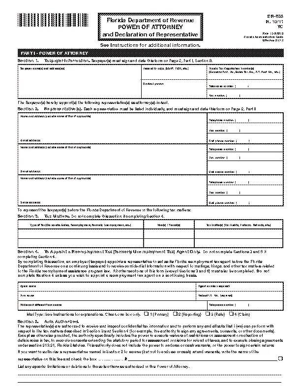 Fl tax power of attorney dr 835 pdfsimpli