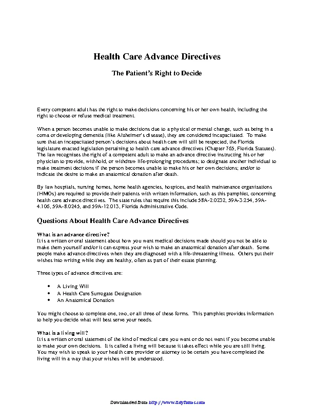 Florida Advance Health Care Directive Form 1