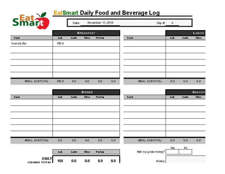 Food Log Spreadsheet
