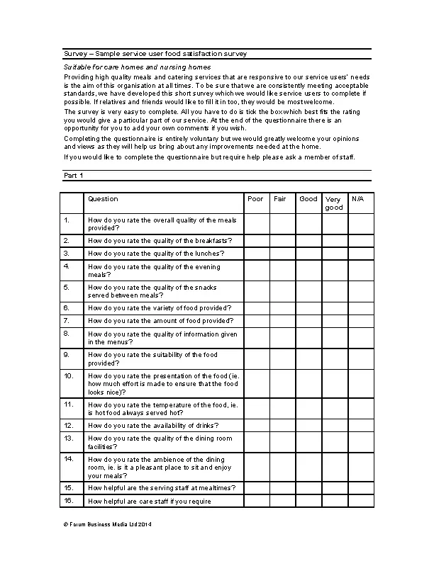 Food Service Satisfaction Survey Template - PDFSimpli