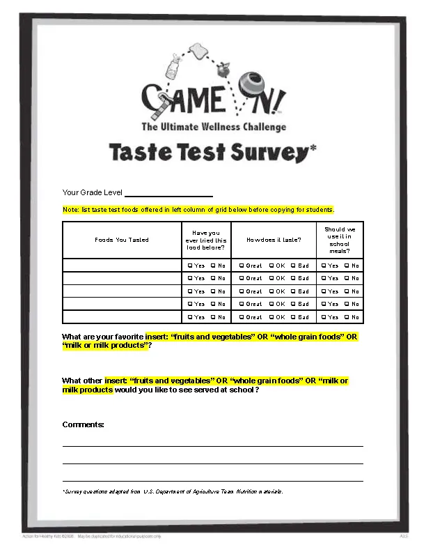 Food Tasting Survey Template PDFSimpli