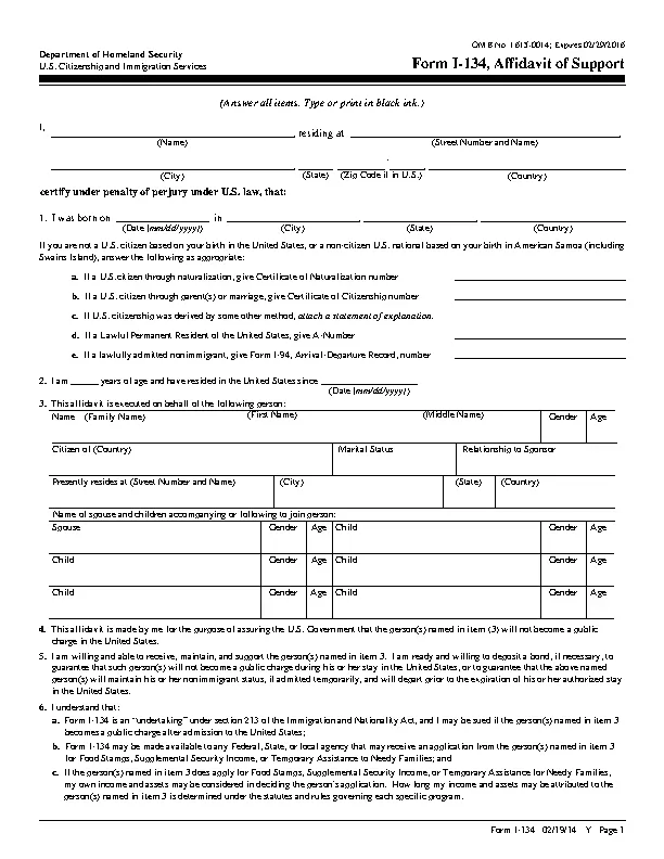 Form I 134 Affidavit Of Support PDFSimpli