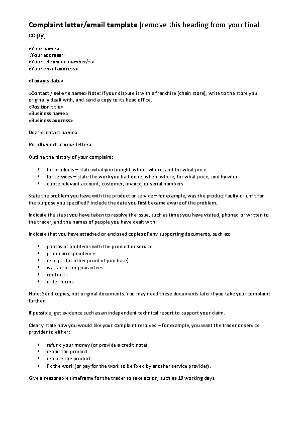 Complaint Letters Archives Page 7 Of 9 PDFSimpli