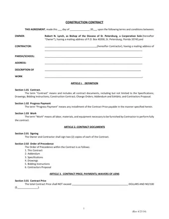 Construction Contract Template PDF