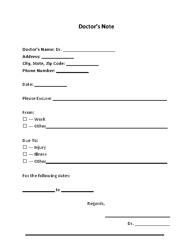 Free Download Doctors Note Template Sample