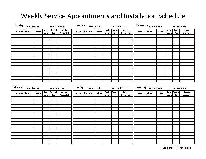 Free download weekly appointment schedule template pdfsimpli