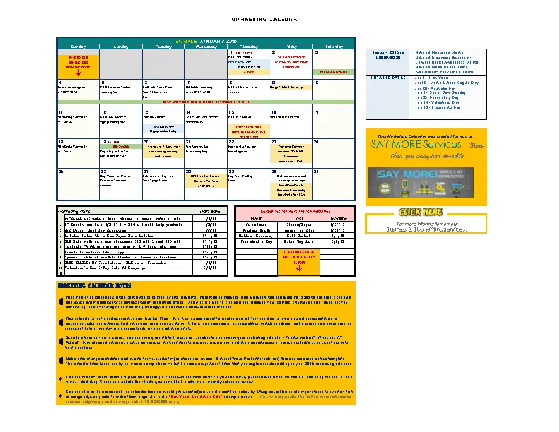Free Marketing Calendar 15 Template Pdfsimpli
