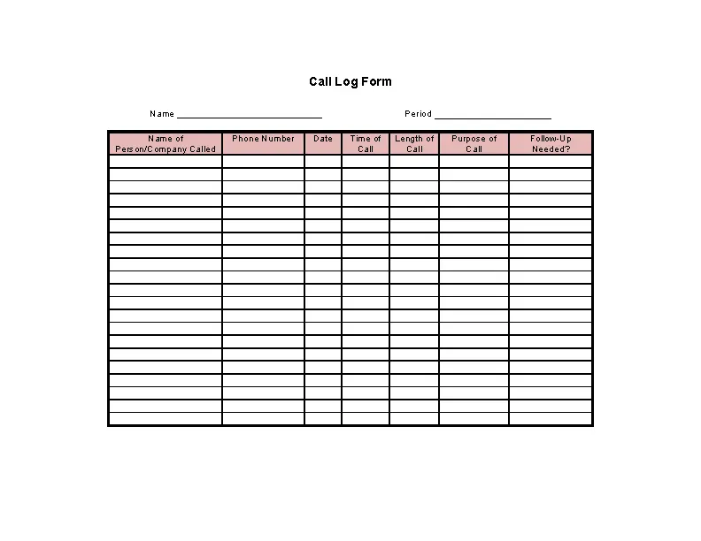 Free Phone Call Log Template - PDFSimpli