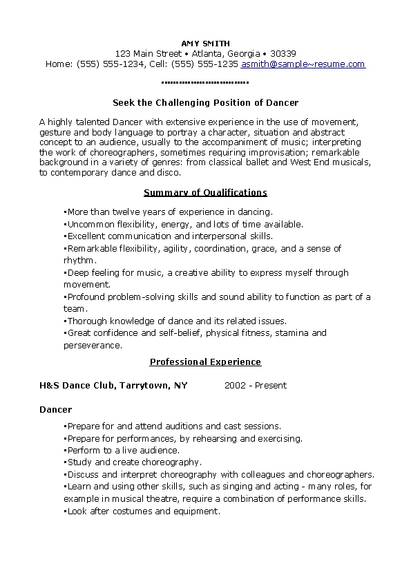 Free Sample Dancer Resume PDFSimpli - Free Sample Dancer Resume.webp