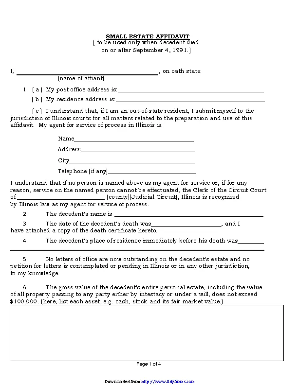 Free Small Estate Affidavit Form PDFSimpli