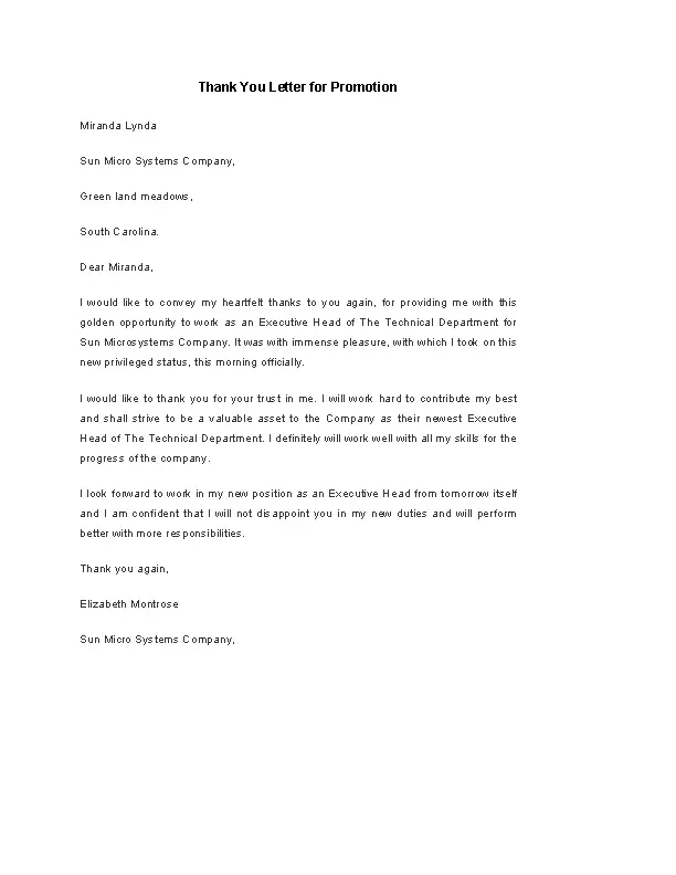 Free Thank You Letter For Promotion - PDFSimpli