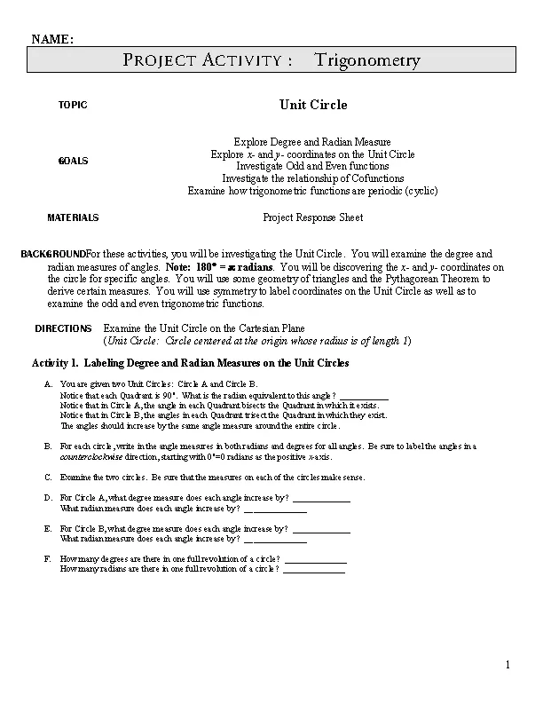 Free Trigonometry Unit Circle Chart Download Pdfsimpli