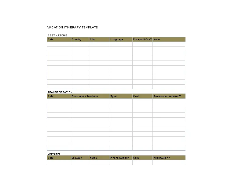 Free Vacation Holiday Itinerary Template - PDFSimpli