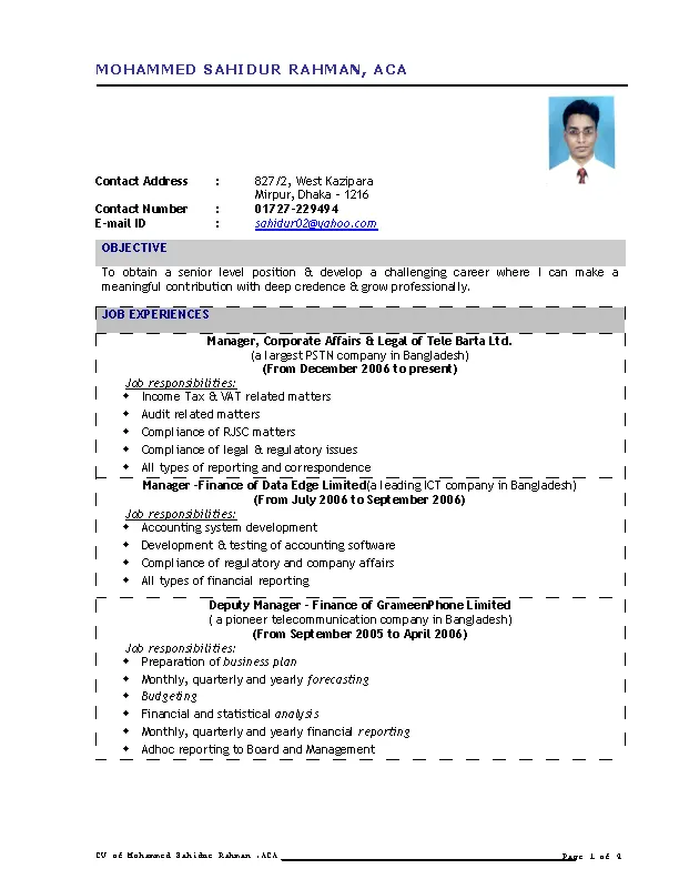 Fresher Chartered Accountant Resume - PDFSimpli