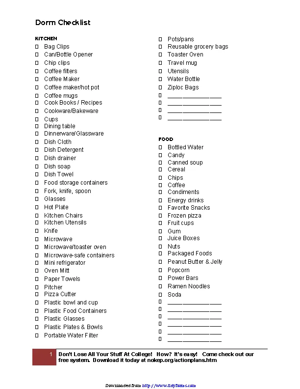 Full Dorm Checklist - PDFSimpli