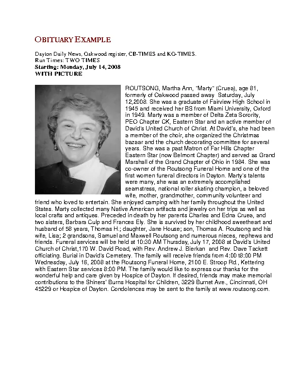 Funeral Obituary Example