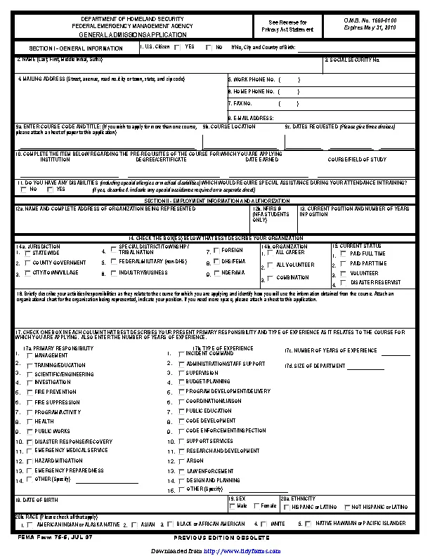General Admissions Application