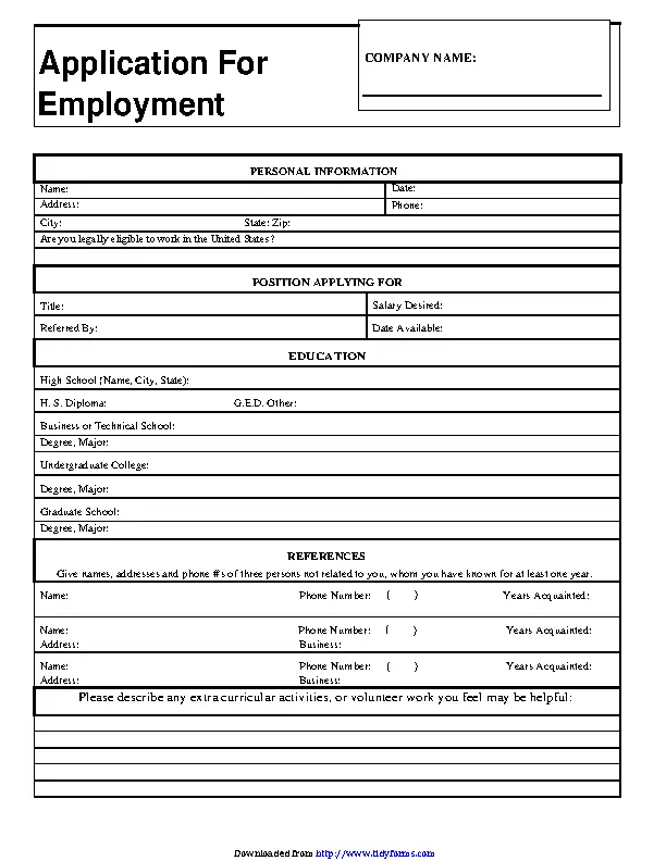 Generic Application For Employment 4