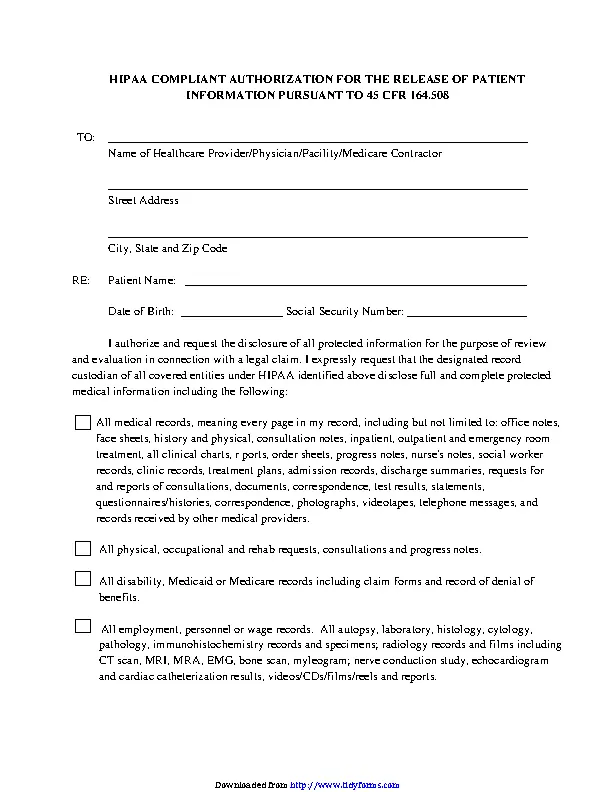 Generic Authorization Medical Release Form Pdfsimpli 1196