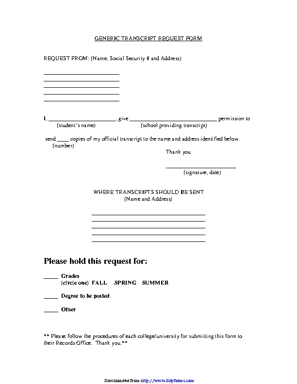 Generic Transcript Request Form