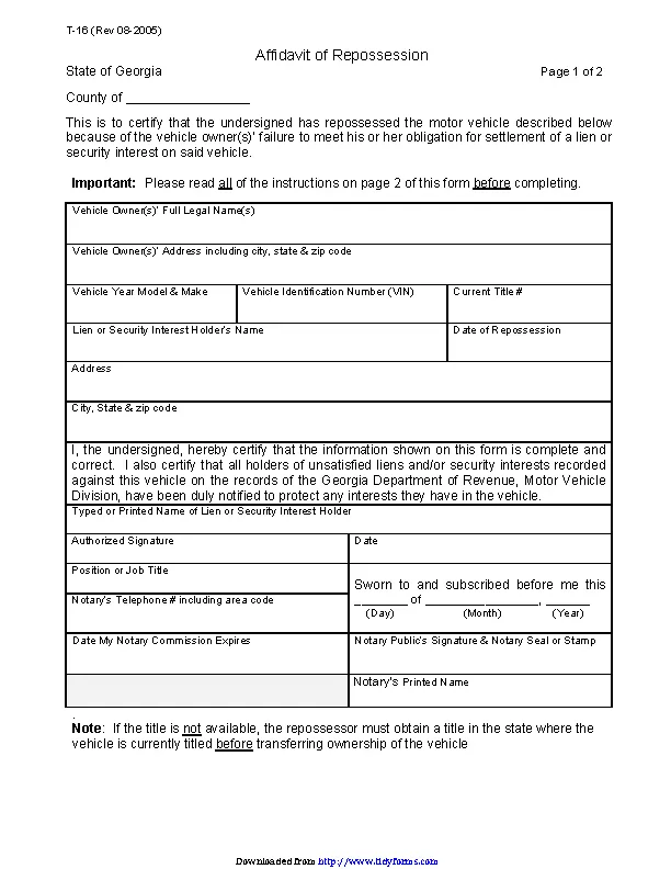 Affidavit Of Repossession PDFSimpli