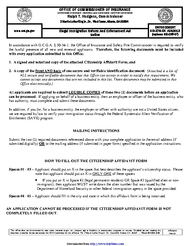 Georgia Citizenship Affidavit Form