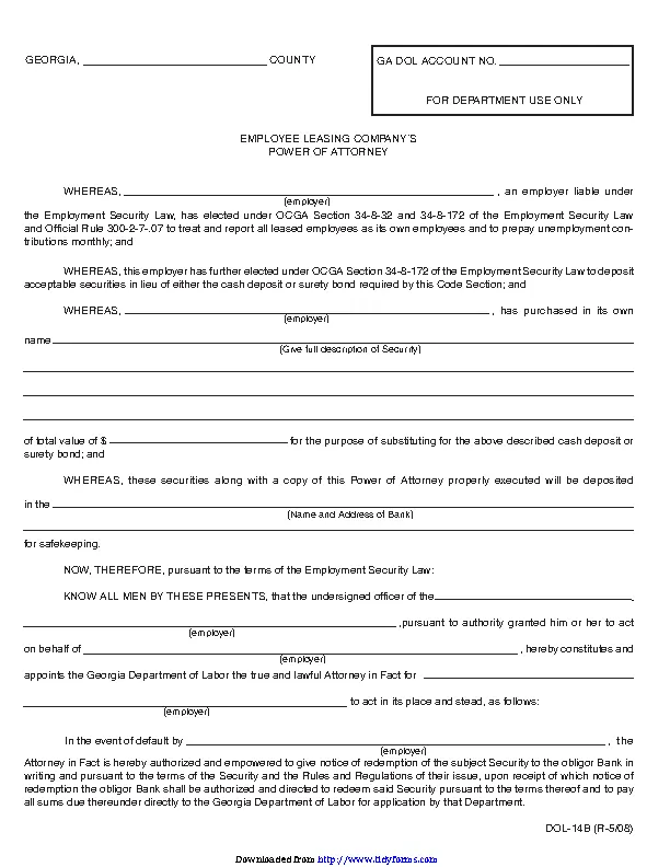 Georgia Employee Leasing Companys Power Of Attorney Form - PDFSimpli