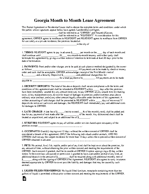 Month To Month Rental Agreement PDFSimpli