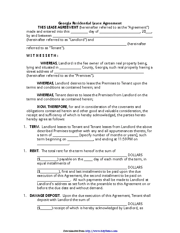 Georgia Residential Lease Agreement Pdfsimpli 4098