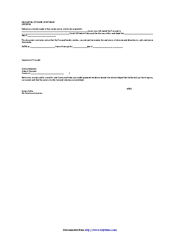 Georgia Revocation Power Of Attorney Form - PDFSimpli