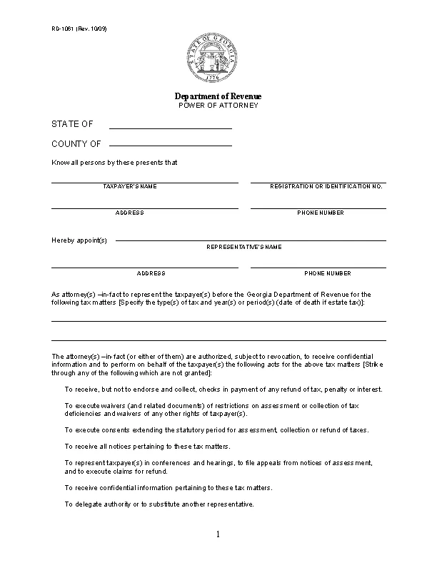 Georgia Tax Power Of Attorney Form 2 - Pdfsimpli