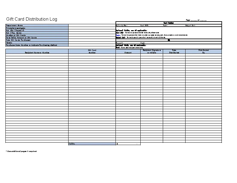 Gift Certificate Tracking Log