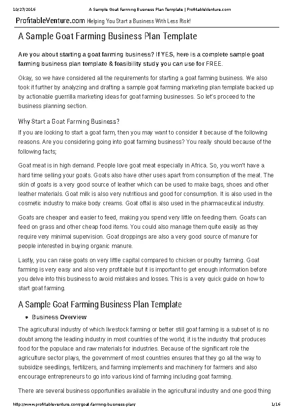 Goat Farming Business Plan Template Free Download - PDFSimpli
