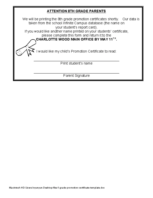 Grade Promotion Certificate Template PDFSimpli