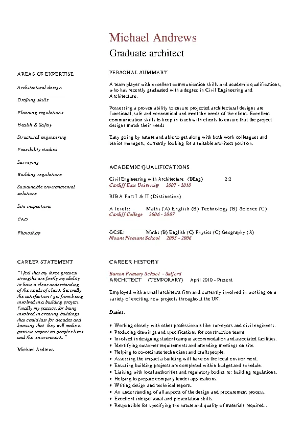 Graduate Architect Cv Template PDFSimpli
